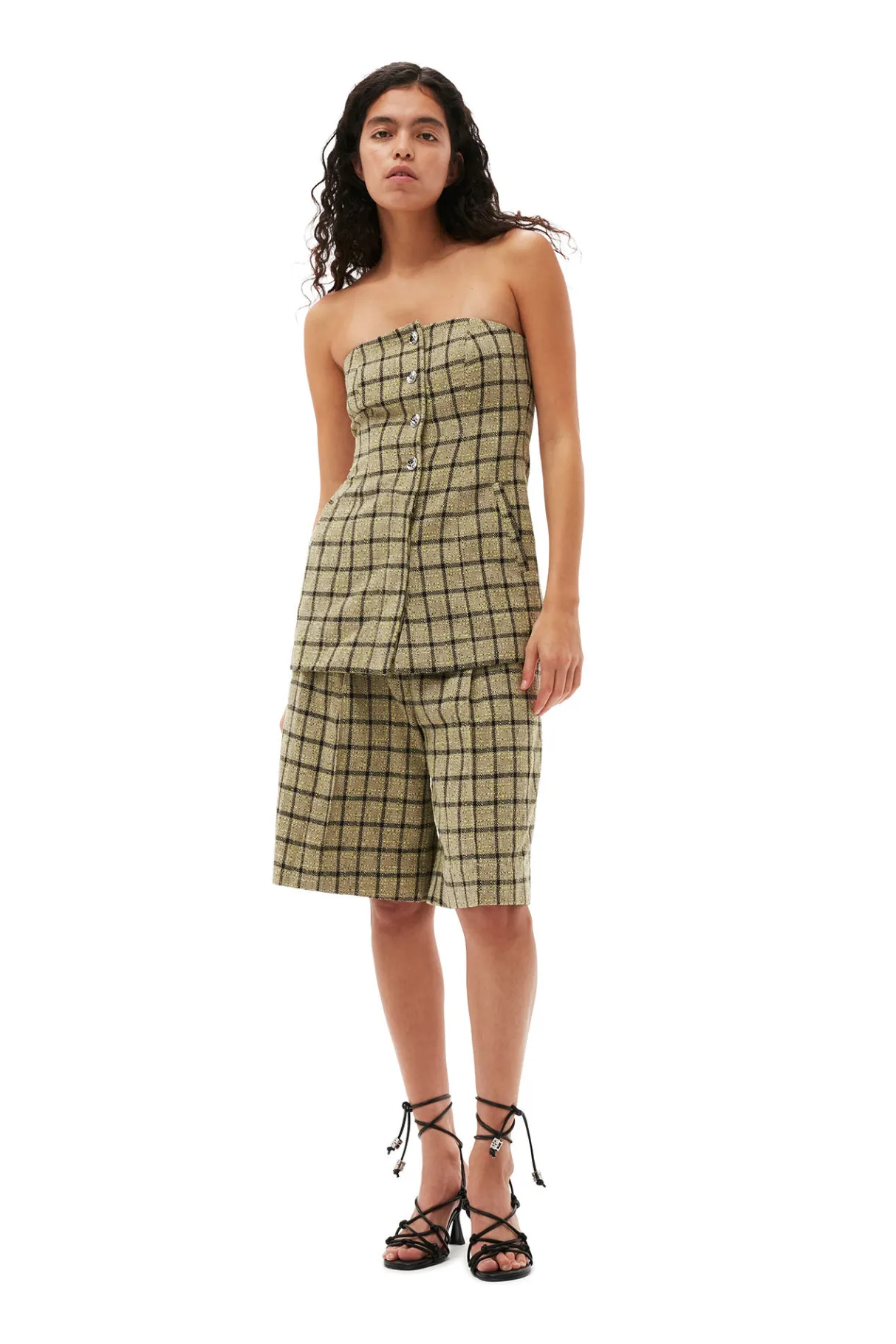 Best Sale GANNI Check Suiting Strapless Top Tender Shoots