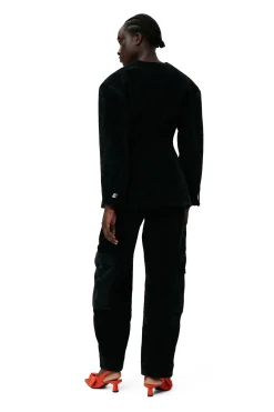 Shop GANNI Chenille Fitted Blazer Black