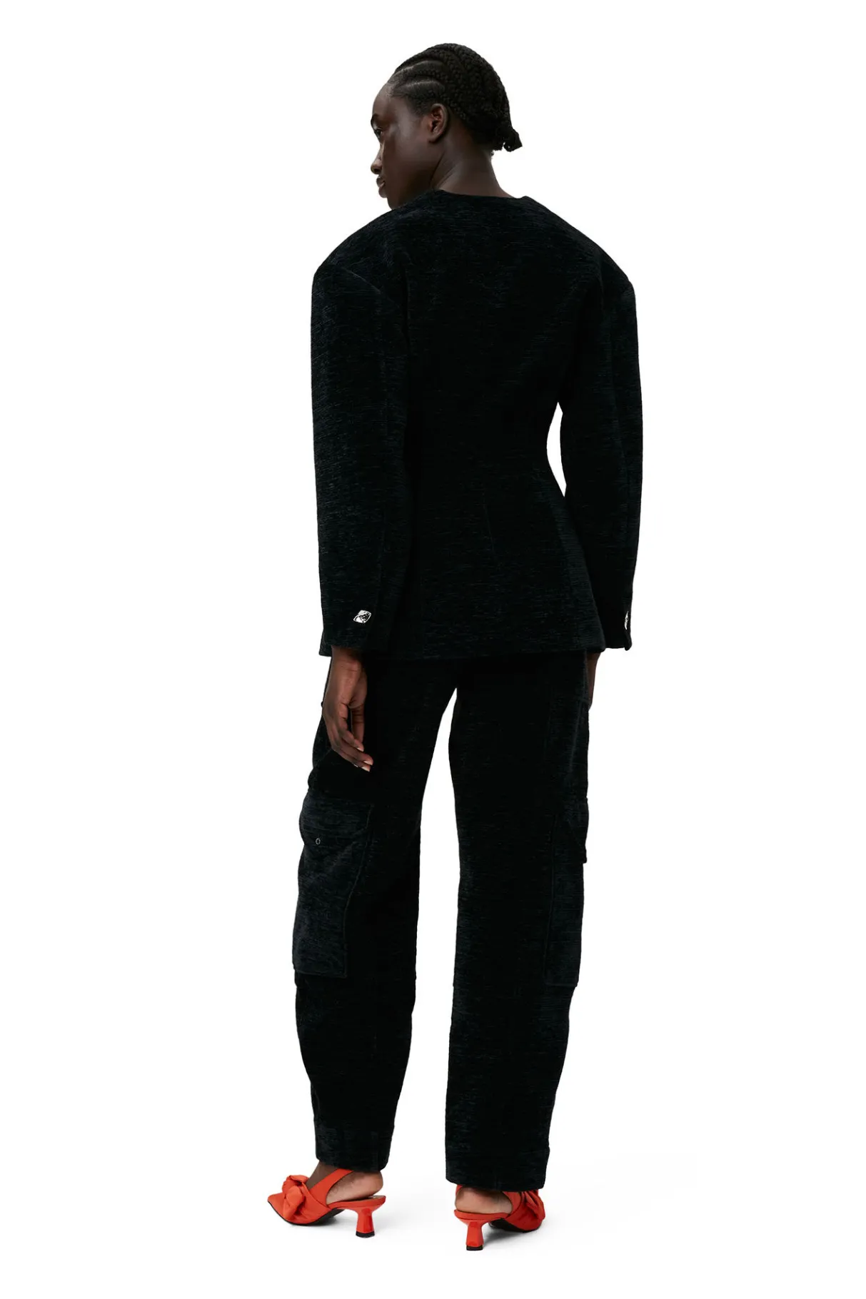 Shop GANNI Chenille Fitted Blazer Black