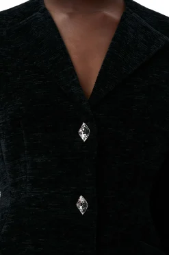 Shop GANNI Chenille Fitted Blazer Black