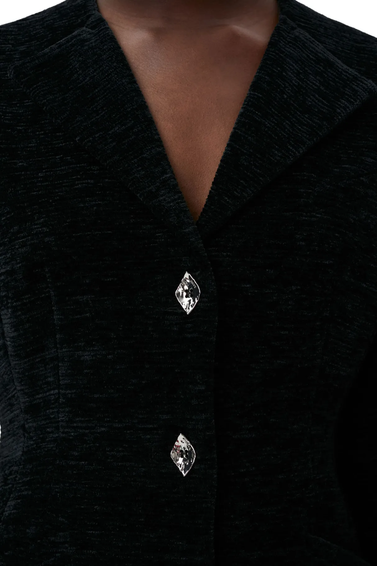 Shop GANNI Chenille Fitted Blazer Black