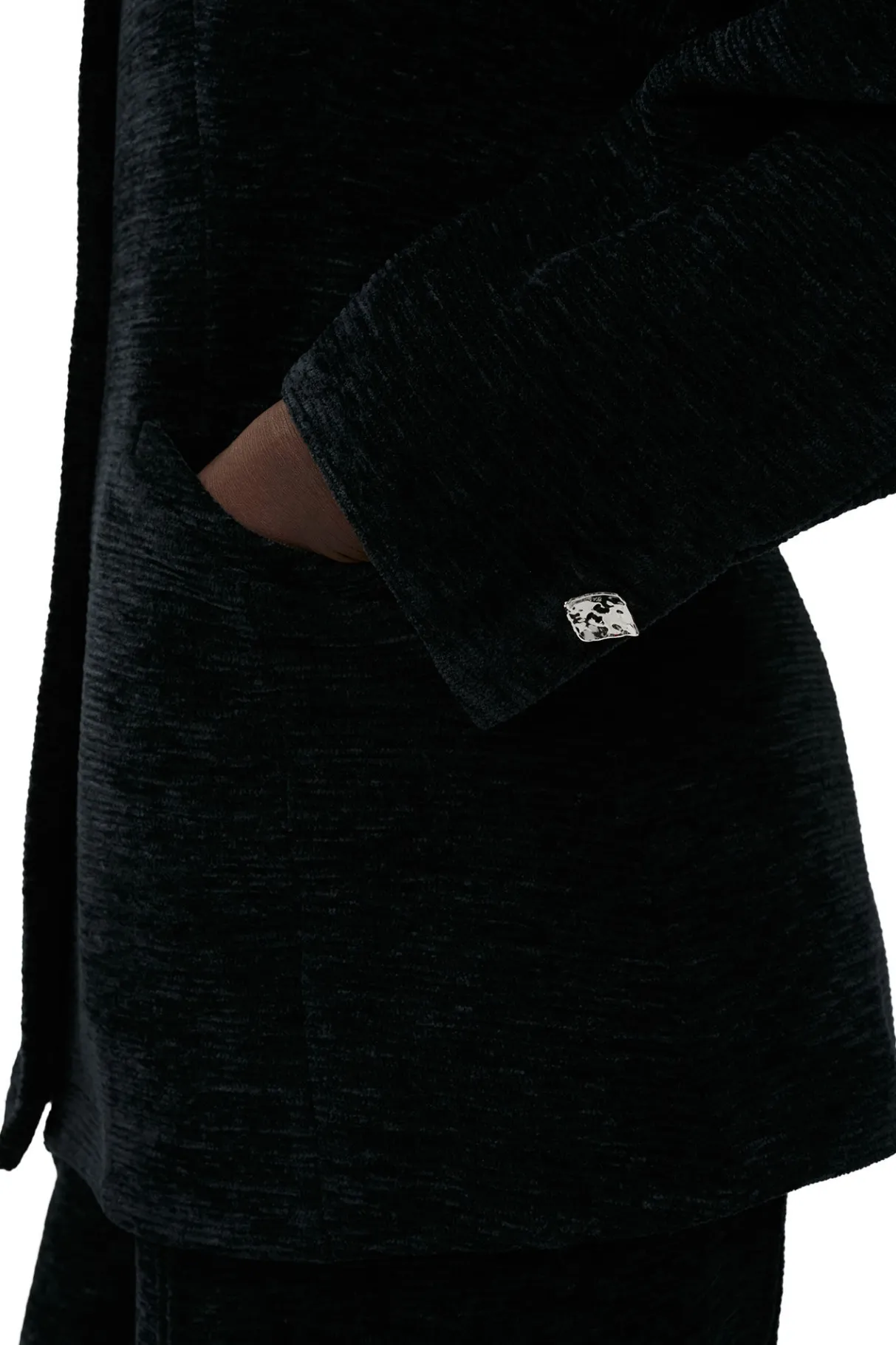 Shop GANNI Chenille Fitted Blazer Black