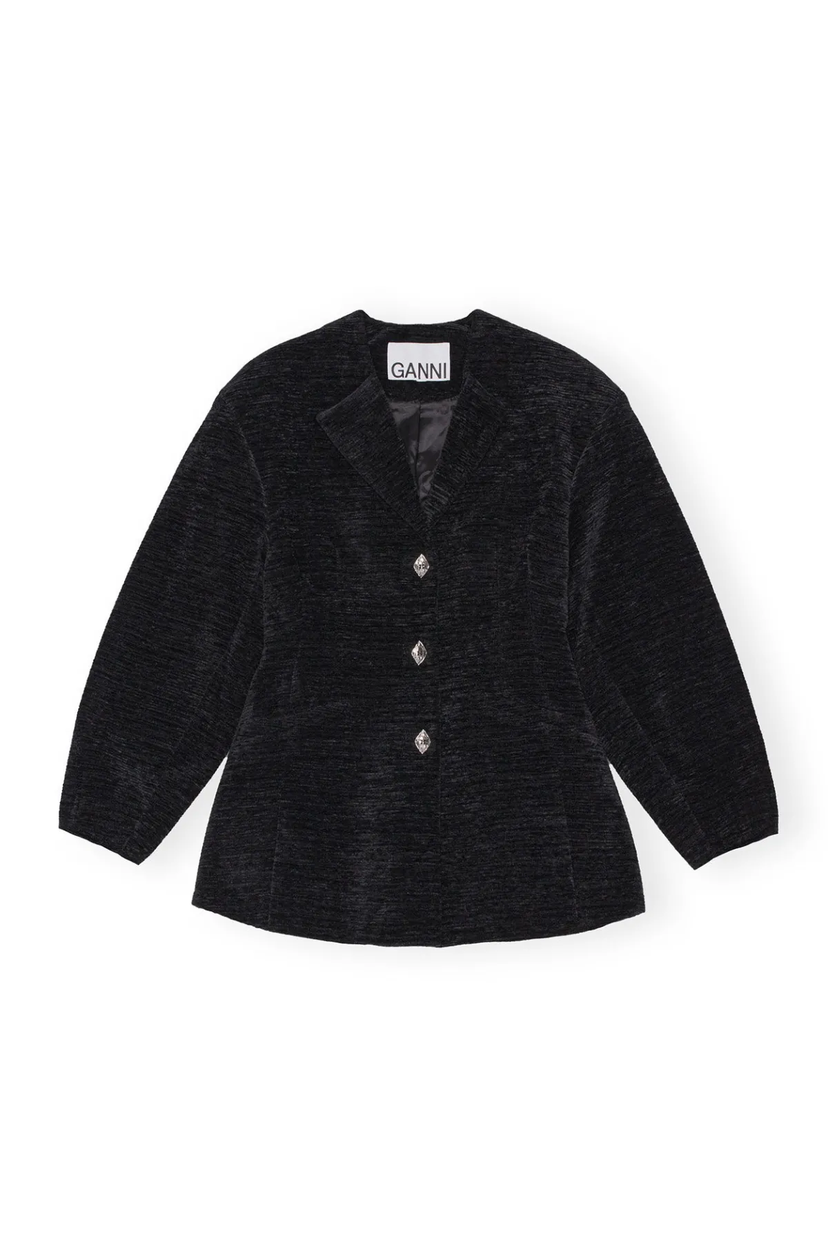 Shop GANNI Chenille Fitted Blazer Black