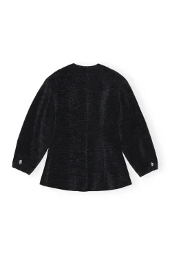 Shop GANNI Chenille Fitted Blazer Black