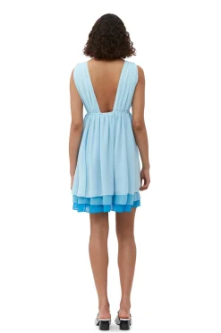 Shop GANNI Chiffon Mini Dress Ethereal Blue