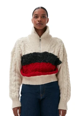 Hot GANNI Chunky Cable Zipper Blouse Black Melange