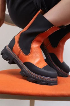 Hot GANNI Cleated Mid Chelsea Boots Orangeade