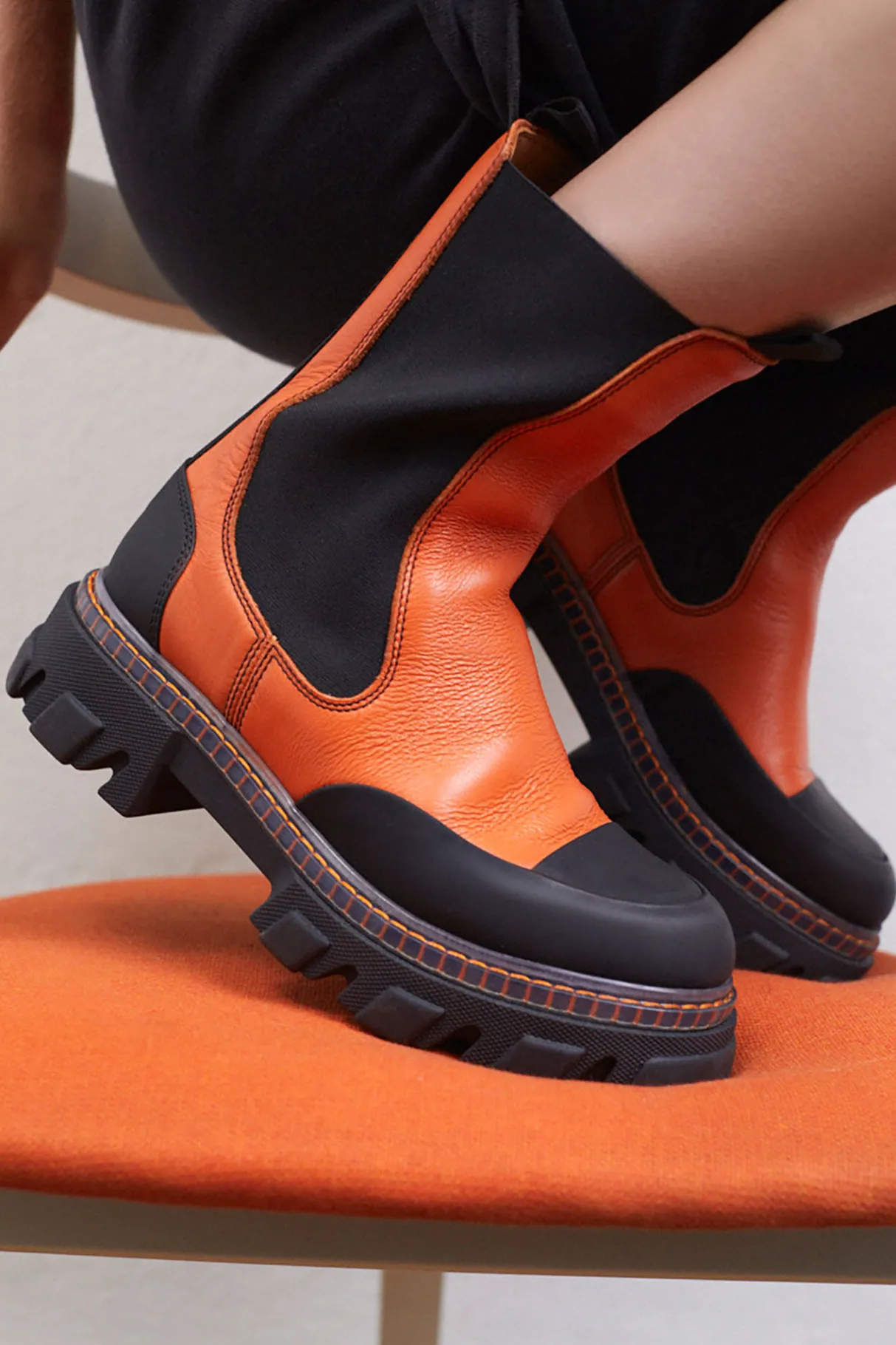 Hot GANNI Cleated Mid Chelsea Boots Orangeade