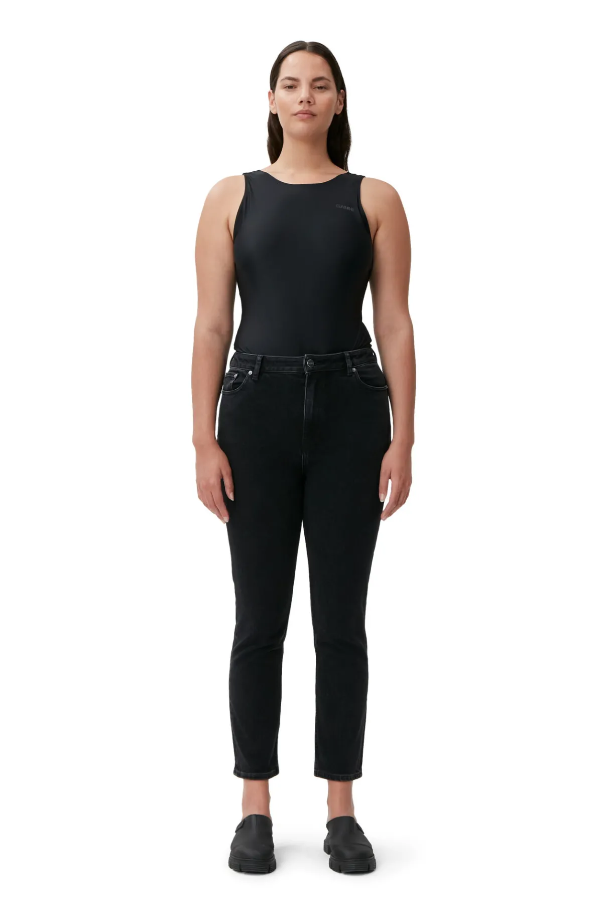 Sale GANNI Comfort Stretch Cutye Cropped Washed Black/Black