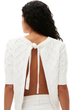 Outlet GANNI Cotton Cable Open Back Top Bright White