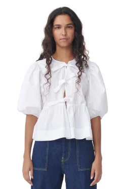 New GANNI Cotton Poplin Blouse Black