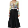 New GANNI Cotton Poplin Maxi Flounce Skirt Black