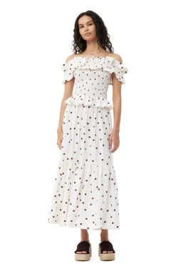 Best GANNI Cotton Poplin Maxi Flounce Skirt Egret