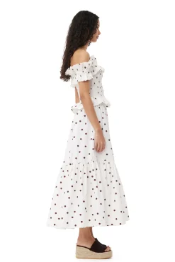 Best GANNI Cotton Poplin Maxi Flounce Skirt Egret