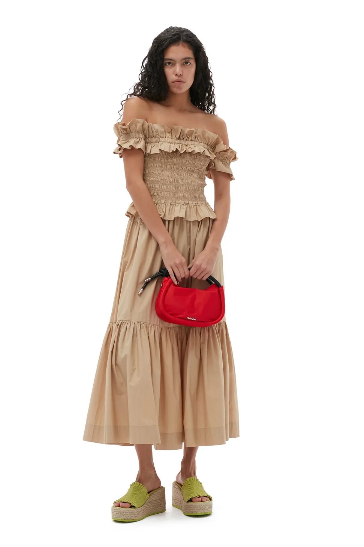 Online GANNI Cotton Poplin Maxi Flounce Skirt Curds And Whey