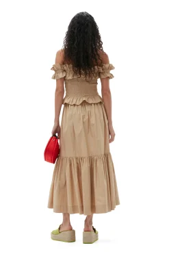 Online GANNI Cotton Poplin Maxi Flounce Skirt Curds And Whey