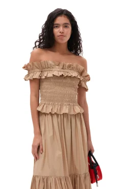 Online GANNI Cotton Poplin Maxi Flounce Skirt Curds And Whey