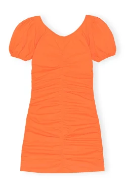 Shop GANNI Cotton Poplin Mini Dress Vibrant Orange