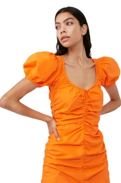 Shop GANNI Cotton Poplin Mini Dress Vibrant Orange