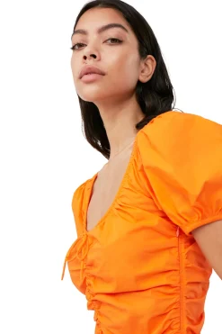 Shop GANNI Cotton Poplin Mini Dress Vibrant Orange