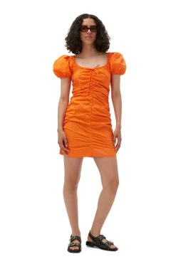 Shop GANNI Cotton Poplin Mini Dress Vibrant Orange