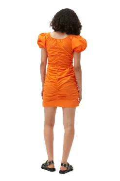 Shop GANNI Cotton Poplin Mini Dress Vibrant Orange