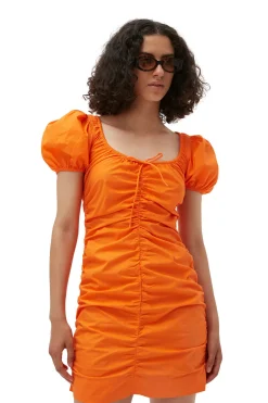 Shop GANNI Cotton Poplin Mini Dress Vibrant Orange