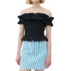 Store GANNI Cotton Poplin Off-Shoulder Smock Top Black