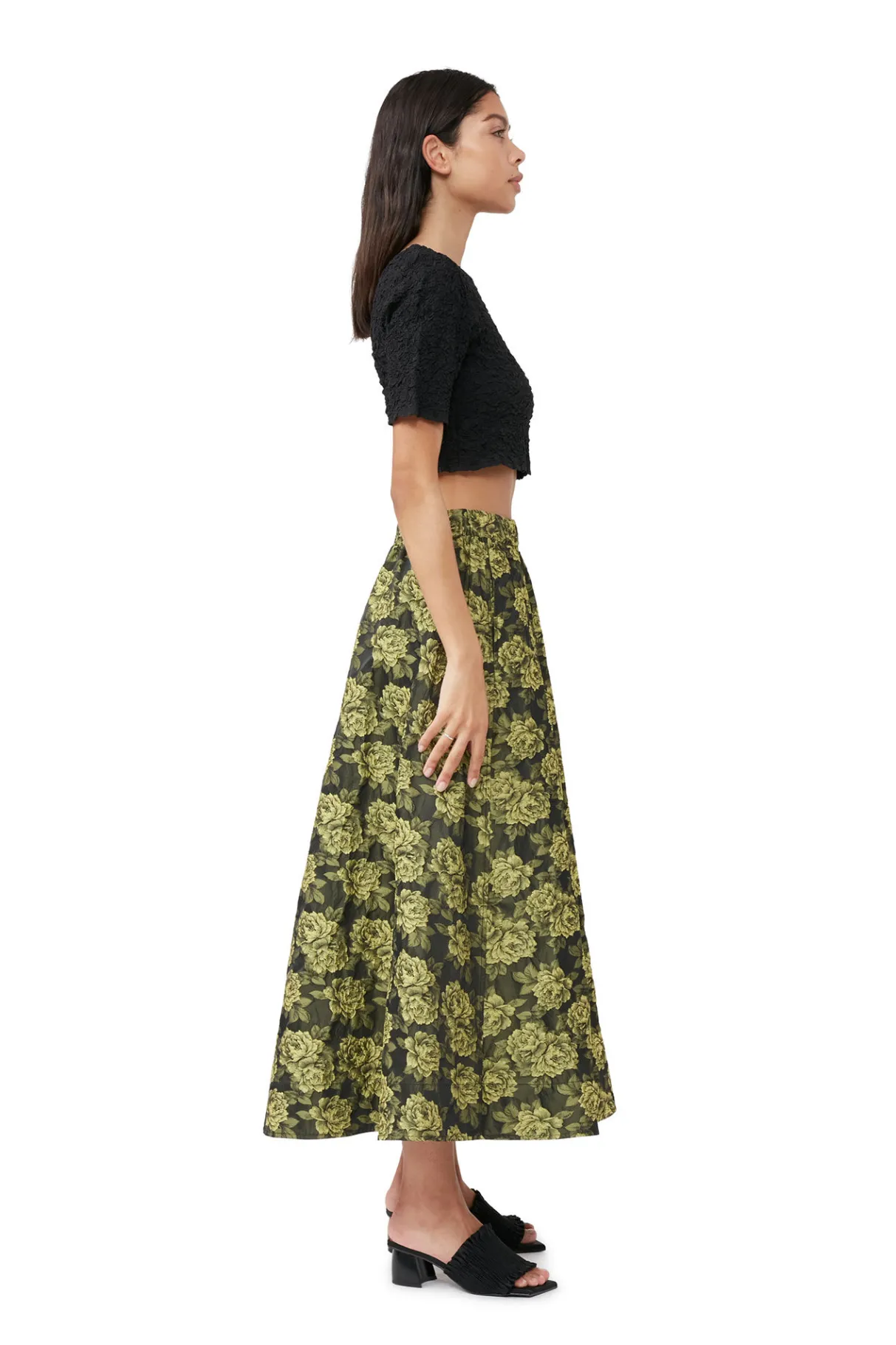 Shop GANNI Cotton Poplin O-Neck Cropped Smock Top Black