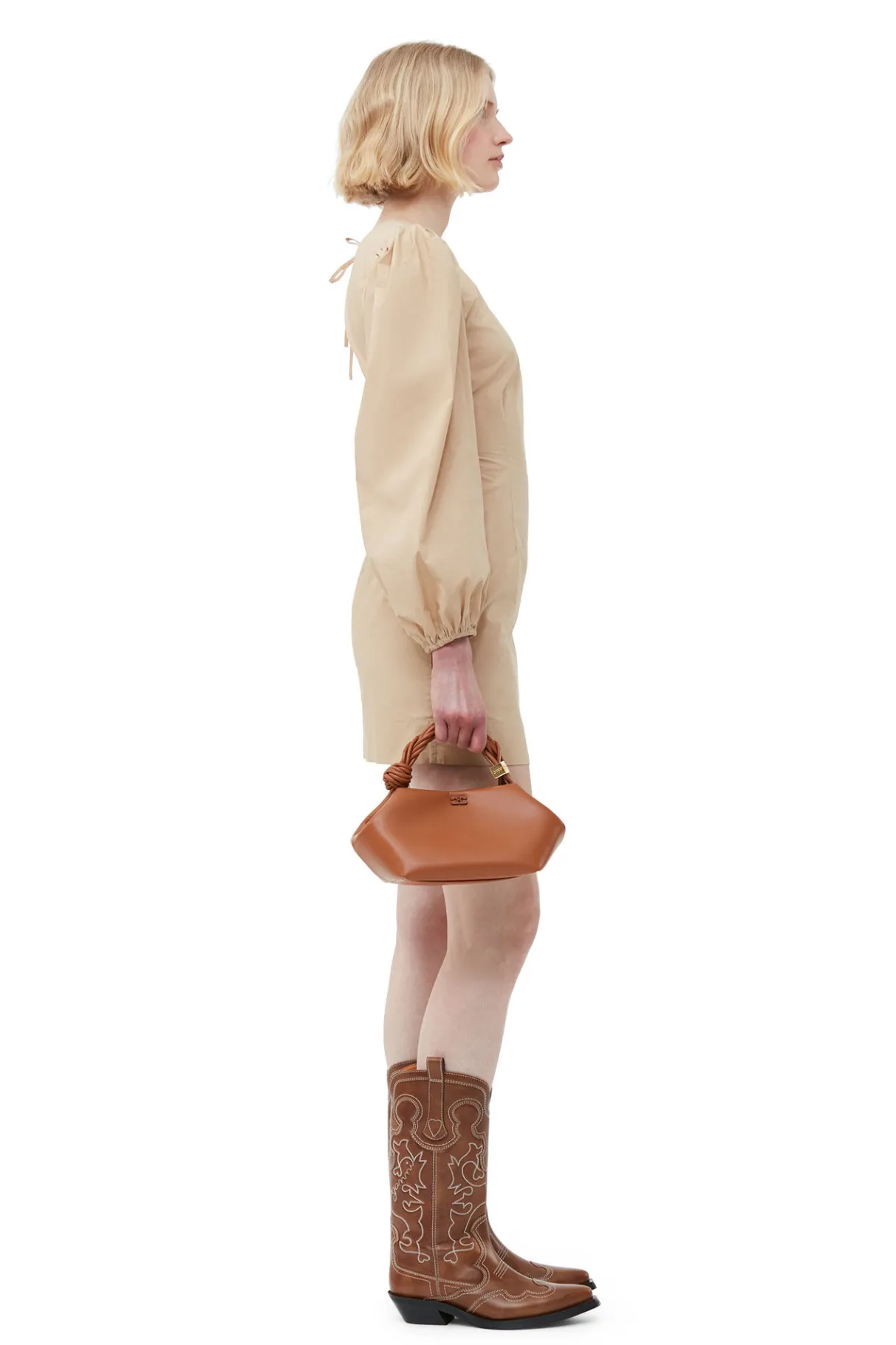 Shop GANNI Cotton Poplin Open Back Mini Dress Curds And Whey