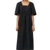 Outlet GANNI Cotton Poplin Open-Neck Maxi Dress Black