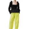 Online GANNI Cotton Poplin Open-Neck Smock Blouse Black