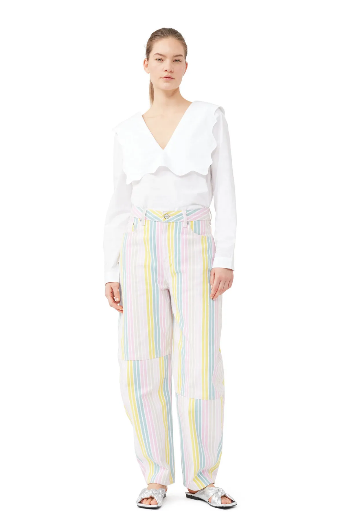 Flash Sale GANNI Cotton Poplin Rhythm Collar Blouse Bright White