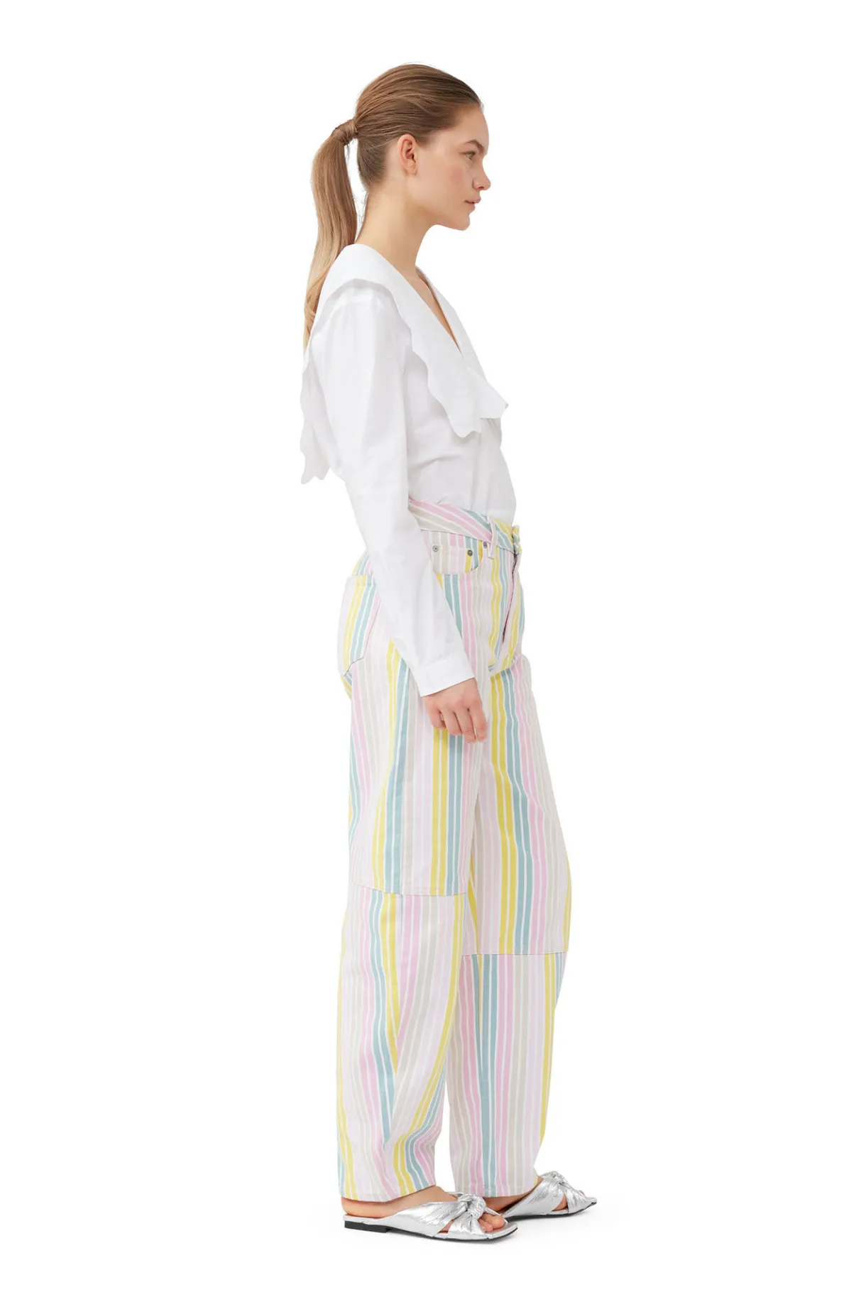 Flash Sale GANNI Cotton Poplin Rhythm Collar Blouse Bright White