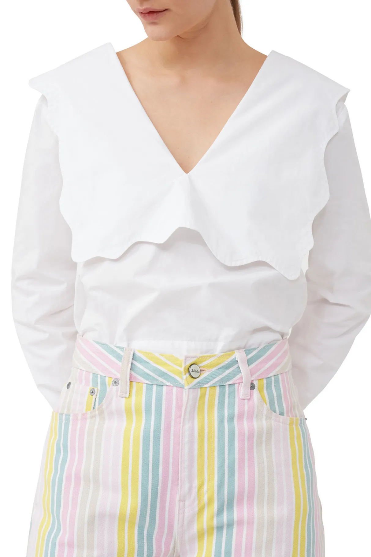 Flash Sale GANNI Cotton Poplin Rhythm Collar Blouse Bright White