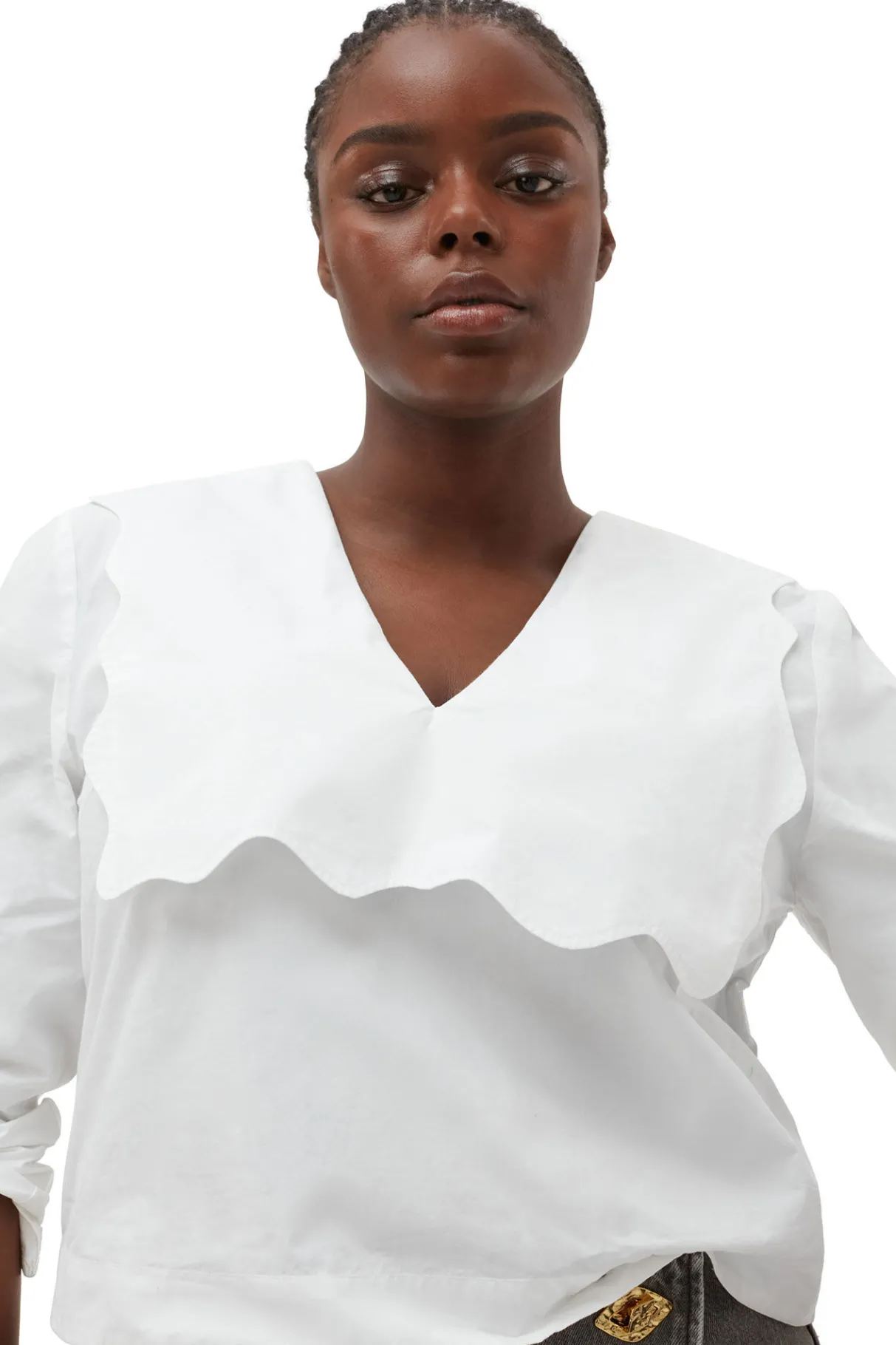 Flash Sale GANNI Cotton Poplin Rhythm Collar Blouse Bright White