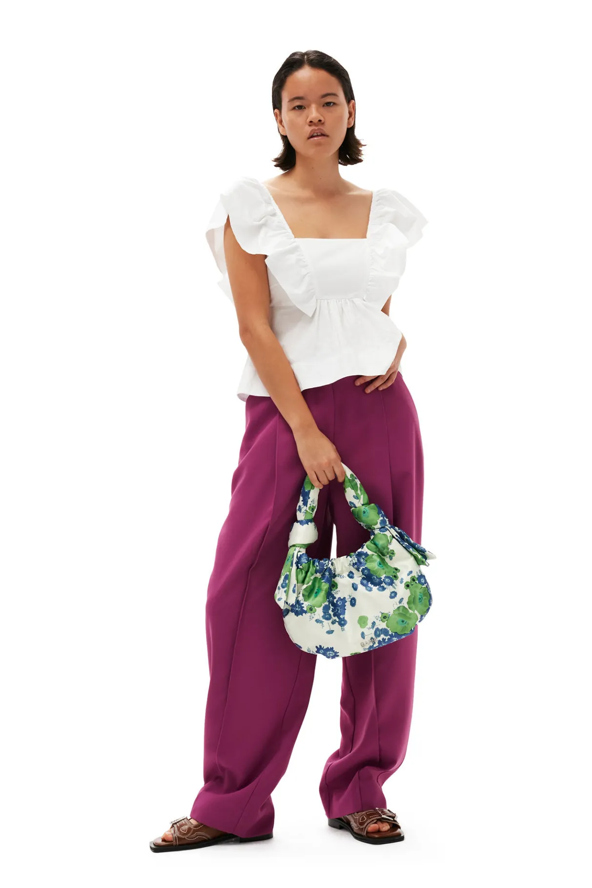 Online GANNI Cotton Poplin Ruffle Blouse Bright White