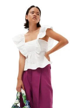 Online GANNI Cotton Poplin Ruffle Blouse Bright White