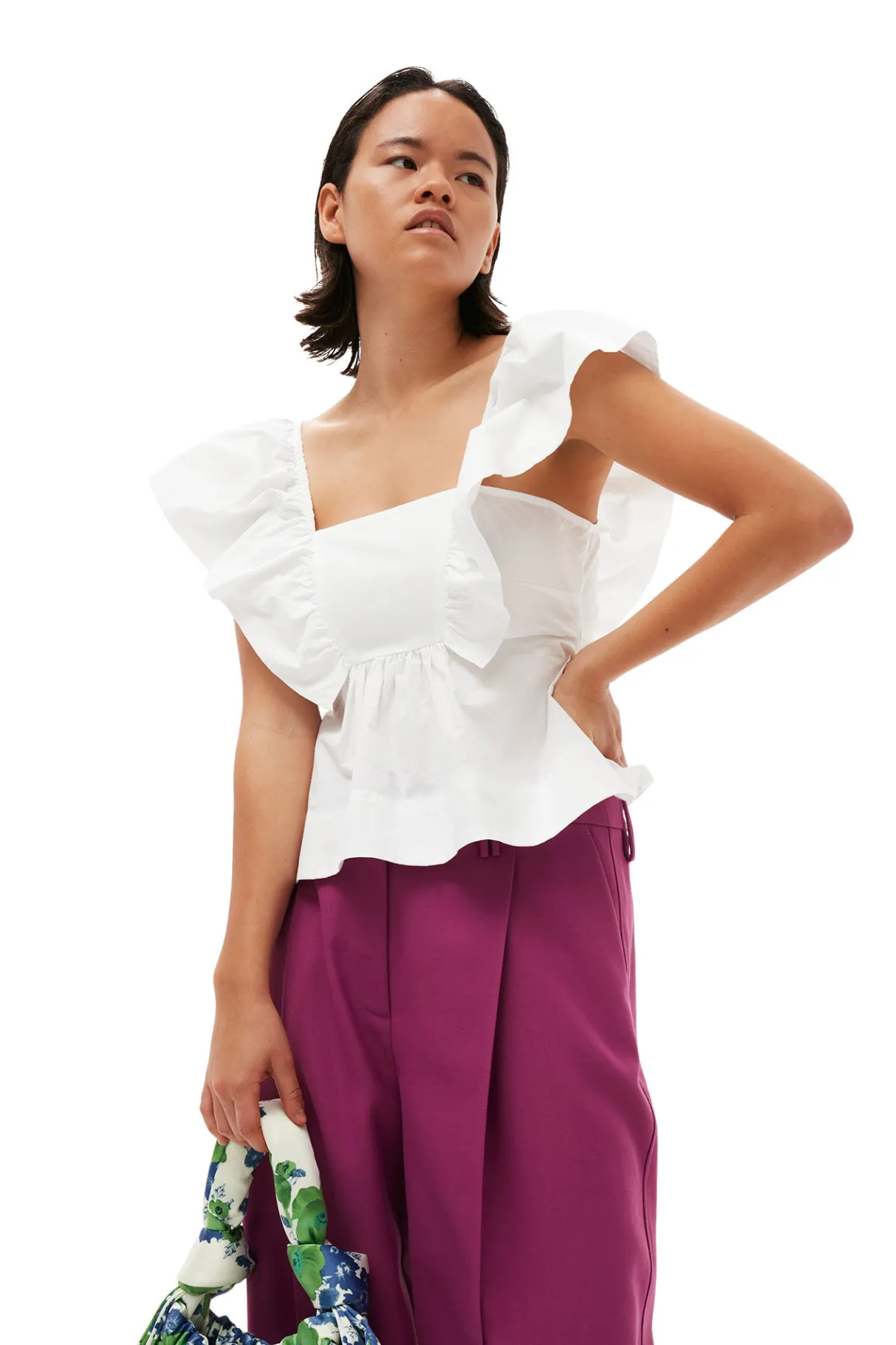 Online GANNI Cotton Poplin Ruffle Blouse Bright White