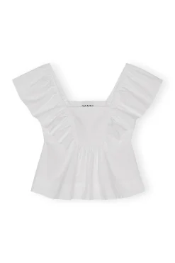 Online GANNI Cotton Poplin Ruffle Blouse Bright White
