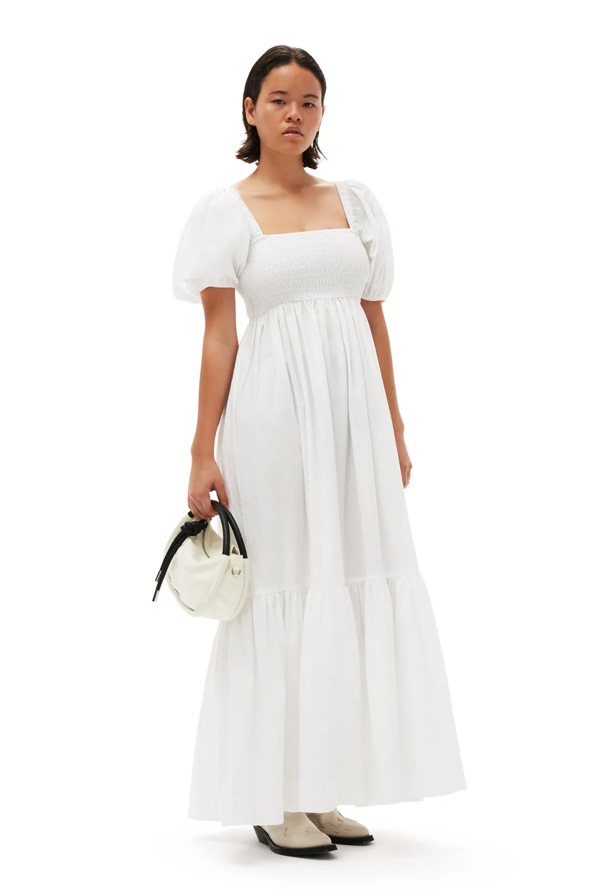 Cheap GANNI Cotton Poplin Smock Maxi Dress Bright White