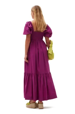 Best GANNI Cotton Poplin Smock Maxi Dress Purple Wine