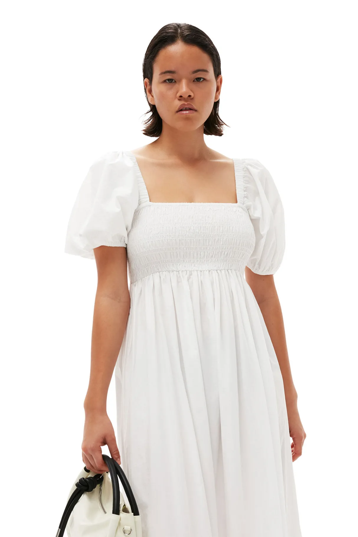 Cheap GANNI Cotton Poplin Smock Maxi Dress Bright White