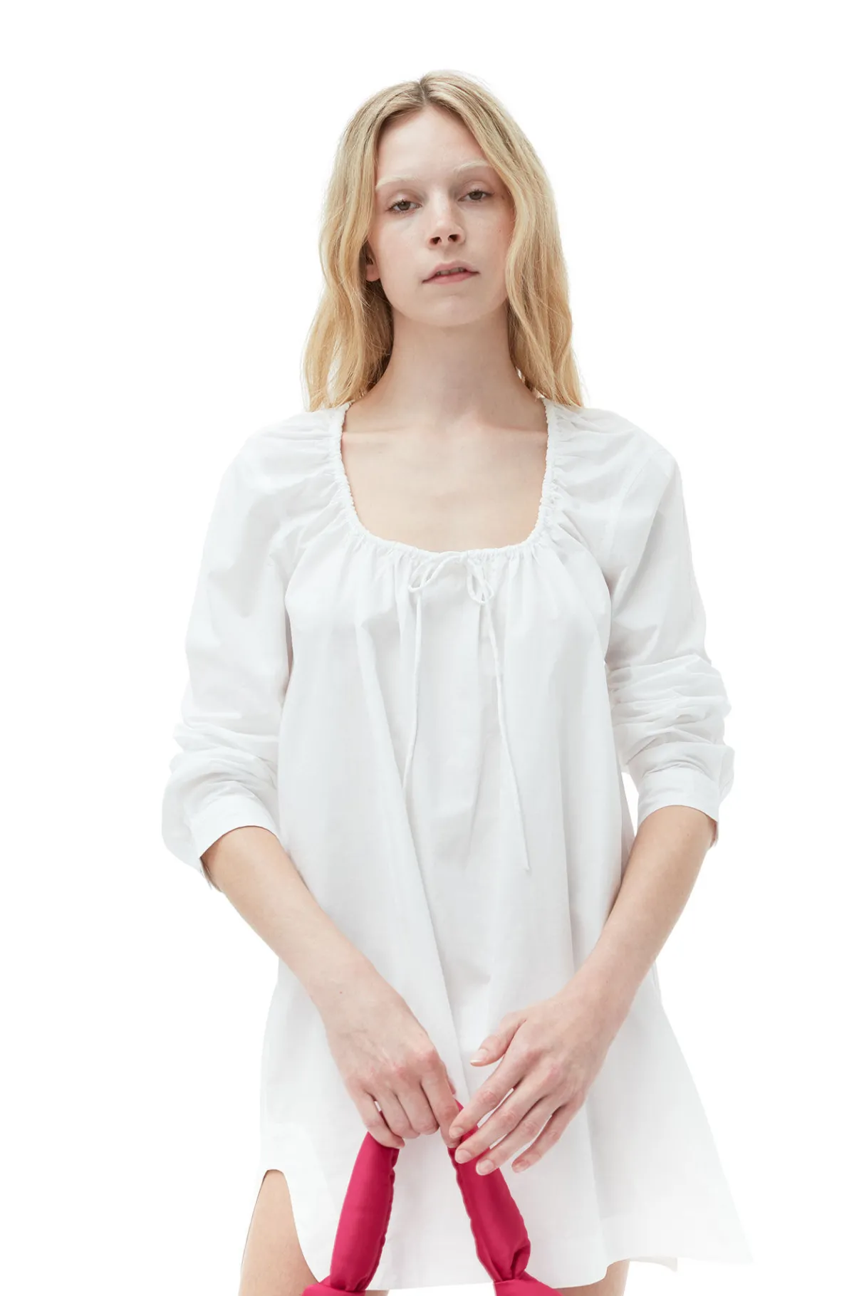 Best GANNI Cotton Poplin Square-Neck Mini Dress Bright White