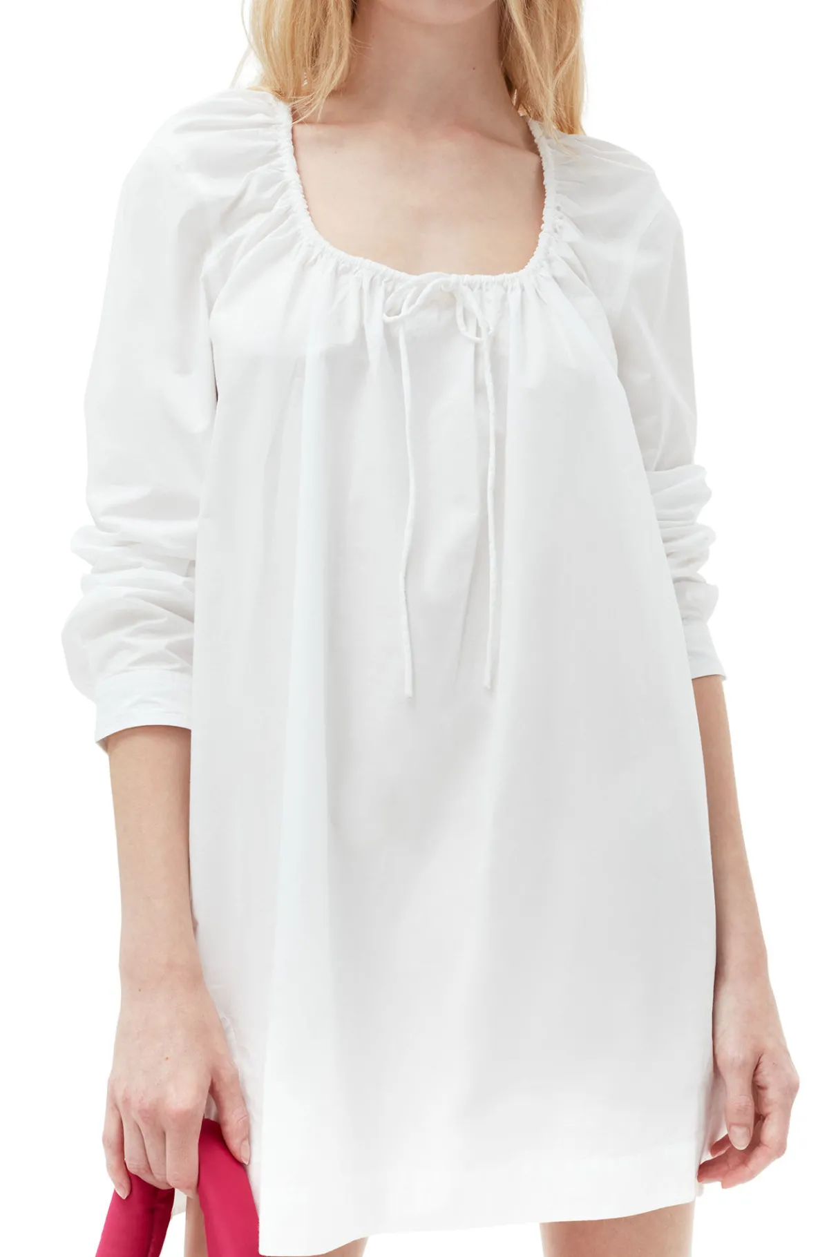 Best GANNI Cotton Poplin Square-Neck Mini Dress Bright White