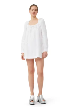 Best GANNI Cotton Poplin Square-Neck Mini Dress Bright White