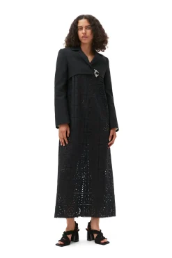 New GANNI Cotton Suiting Cropped Blazer Black