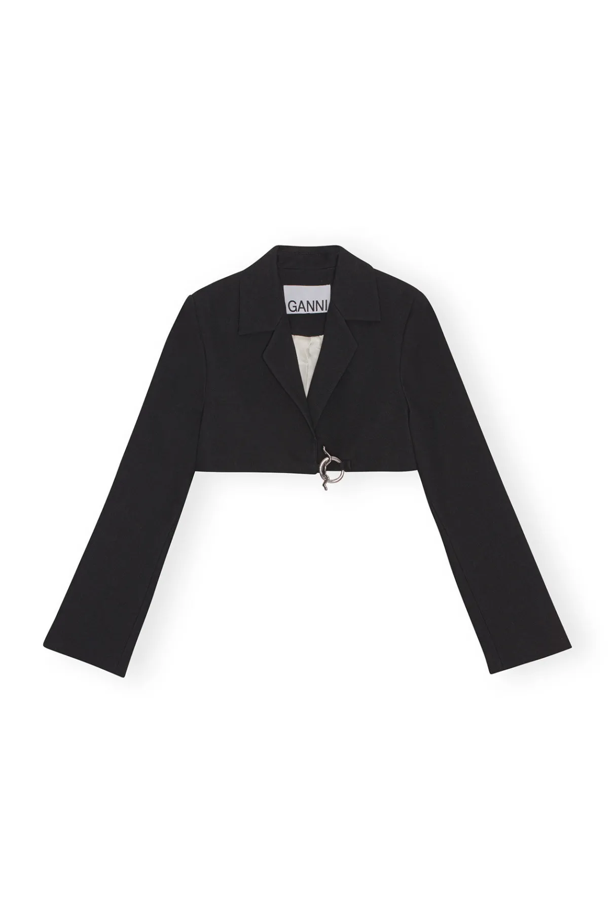 New GANNI Cotton Suiting Cropped Blazer Black