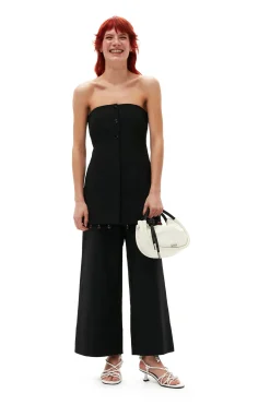 Online GANNI Cotton Suiting Cropped Wide Pants Black