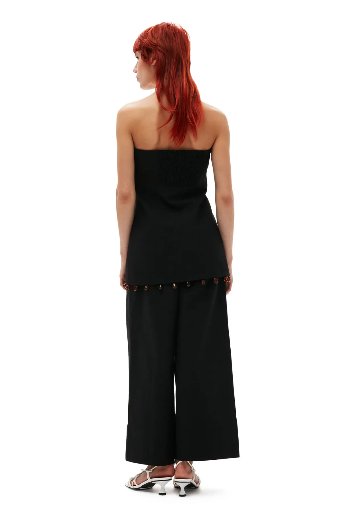 Online GANNI Cotton Suiting Cropped Wide Pants Black